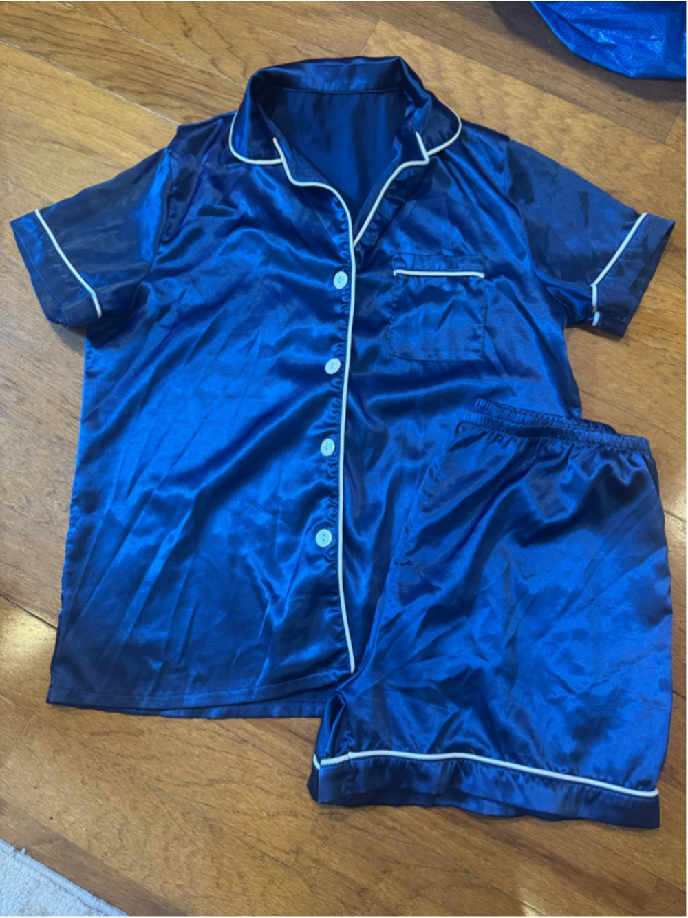 LYANER Satin Pajama Set, Size M, Blue and White